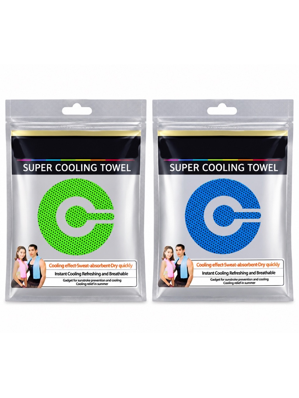 2-Pack Super Cooling Towels Blue & Green Instant Cooling NWT